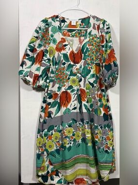 Cynthia Rowley Green, Orange & Gray Floral Midi Dress